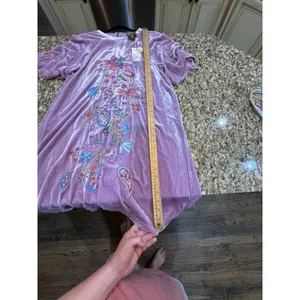 Johnny Was Velvet Flutter Sleeve Raglan Karime Embroidered‎ Dress Lavender thumbnail 13