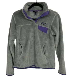 Patagonia Grey & Purple Retool Snap T Fleece Sweater Womens Small Long Sleeve thumbnail 1