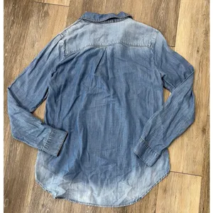 Cloth & Stone Women’s Small Chambray Lace Up Popover Shirt Denim Tencel Top thumbnail 6