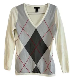 New York & Co. Argyle V-Neck Sweater Small thumbnail 1