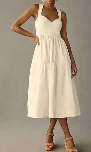 Forever That Girl Anthropologie White Denim Midi Dress thumbnail 1