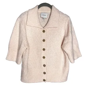 Reformation Daphne‎ Collared Cardigan Size Medium Sorbet Pink Short Sleeve thumbnail 3