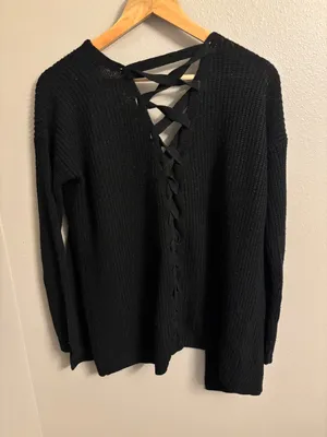 Pink Rose Black Cardigan with Lace Up Back detail thumbnail 2
