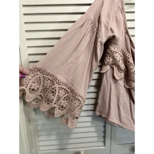 Southern Fried Chics Pink Crochet Off Shoulder Bell Sleeves Blouse Size L Boho thumbnail 3