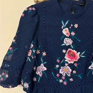 ASOS DESIGN High Neck Floral Embroidered Midi Dress Lace Trim Navy 6 NEW thumbnail 2