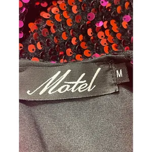 Motel Red & Burgundy Sequin Long Sleeve Romper Women’s M Deep V Party Club thumbnail 5