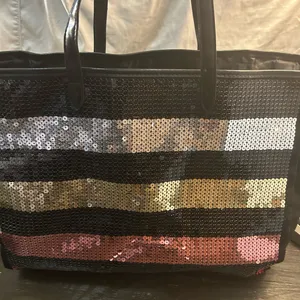 Victoria's Secret Sequin Striped Tote Bag - Black, Gold, Silver, Brown, Pink thumbnail 1