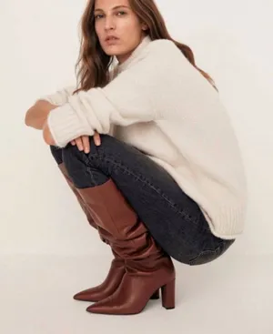 NWT MANGO- Roma Knee High Leather Brown Size 9 thumbnail 1