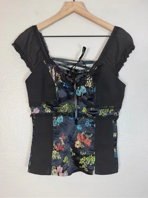 Tripp NYC Vintage Y2K Hot Topic Oriental Geisha Satin Brocade Corset Goth Medium thumbnail 2