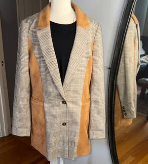 Maeve By Anthropologie Plaid Blazer with Brown Details thumbnail 1