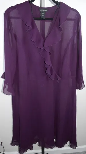 Lane Bryant Purple Sheer Chiffon Ruffle Wrap Dress Size 16 3/4 Sleeve thumbnail 1