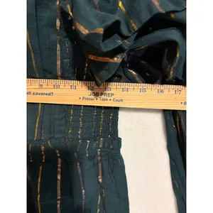 Farm Rio Anthropologie Green Metallic Striped One Shoulder Wide Leg Jumpsuit NEW thumbnail 6