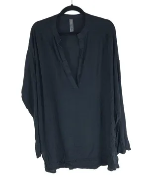 Raisins San Pedro Beach Swim Cover Up Long Sleeve V Neck Black S thumbnail 3