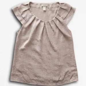 Spense Womens Taupe Satin Pleated Scoop‎ Neck Flutter Sleeve Blouse Top Size M thumbnail 1