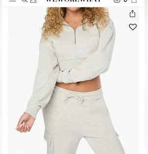 NWT WeWoreWhat Light Gray Zip-Up crop hoodie and Joggers Set XS thumbnail 1