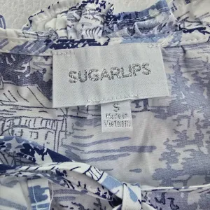 Sugarlips Francine Toile Sky Sammy Ruffle Drop Waist Dress Blue White Small‎ thumbnail 5