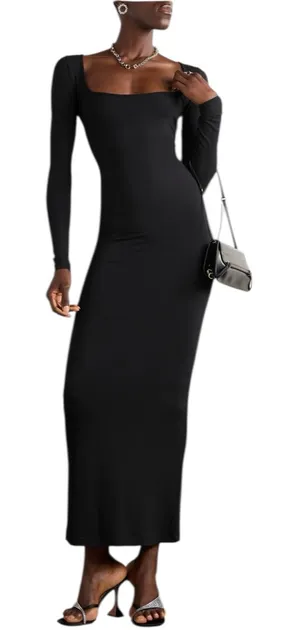 SKIMS - Soft Lounge Ribbed Stretch-Modal Maxi Dress Onyx Black Sz L thumbnail 1