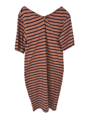 Pact Avery T-Shirt Dress Orange Harvest Navy Blue Stripe Organic Cotton thumbnail 5