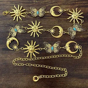 Gold Y2K Celestial Sun Moon Butterfly Chain Belt, Fits 30 to 47 Inches, X7GA1325 thumbnail 6