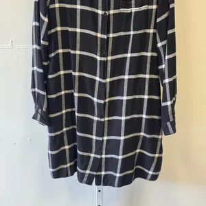 Donna Karan Sleepwear Black White Plaid Button Down Tunic Nightshirt Medium thumbnail 4