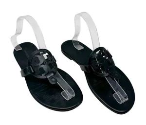 Tory Burch Miller Black Matte Leather Logo Medallion Flat Sandals Size 8 thumbnail 1