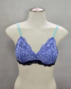 Blue Romantic Boudoir Bridal Cottage Lingerie Feminine Floral Lace Bra Small thumbnail 1