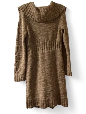 LOFT Brown Cable Knit Long Cardigan with Wide Collar thumbnail 3