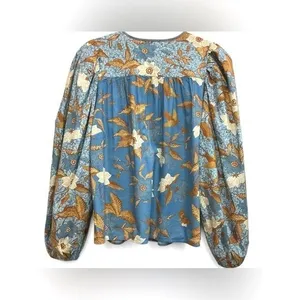 Ulla Johnson Joanie Top Lapis Blue Bird Floral Print Puff‎ Sleeve Flowy Blouse S thumbnail 3