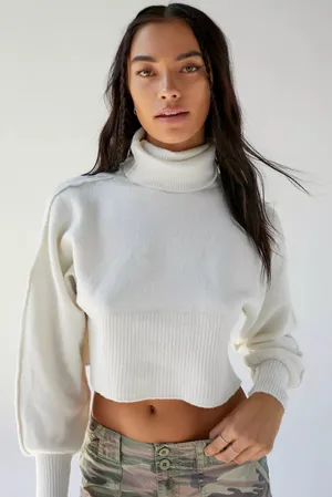 Urban Outfitters NWT White Finley Cropped Turtleneck Sweater thumbnail 1