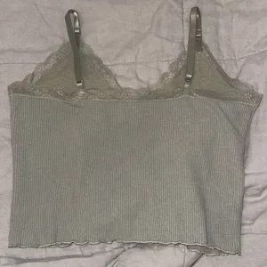 H&M Lace Trimmed Ribbed Top in Light Khaki Green thumbnail 2