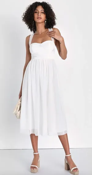 Lulus Twirling For You Ivory Lace-Up Bustier Tulle Midi Dress A Line Large NWT thumbnail 1