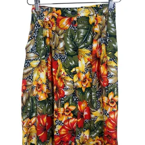 SK & Company Vintage 90s Tropical Floral Leopard Print Rayon Midi Skirt 10 thumbnail 2