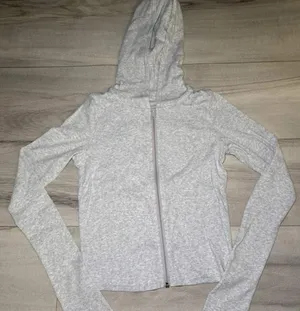 Skims cotton rib zip up hoodie Color light heather gray thumbnail 2