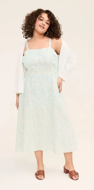 Lane Bryant Blue Floral Smocked Bodice‎ Maxi Dress Sleeveless Cotton Size 12 thumbnail 1