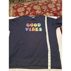 Wildfox "Good Vibes" Crewneck Sweatshirt Blue Multi‎ Chenille Applique Size S thumbnail 7