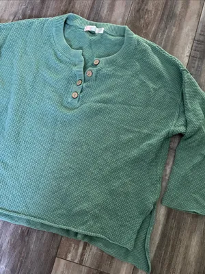 Free People Beach Hailee Henley Sweater Chunky Knit Oversized-Large thumbnail 6