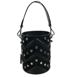 SALAR Italian Leather Studed Bucket Handbag Black Boho Luxury Rare Made In Italy thumbnail 3