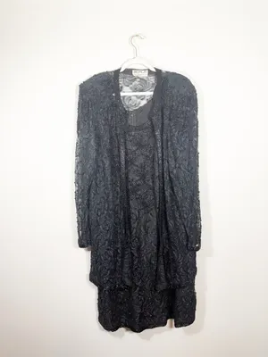Scala Vintage Black Floral Beaded Sleeveless Midi Dress with Jacket 3X thumbnail 2