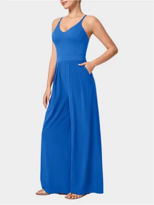 Size M Halara Backless Side Invisible Zipper Pocket Wide Leg Quick Dry Jumpsuit thumbnail 3