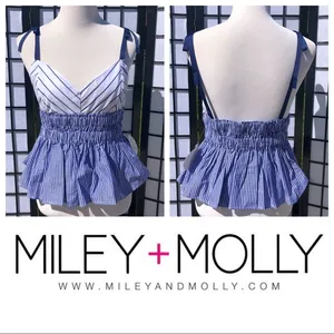 🔷Miley & Molly Blue Stripe Peplum Tank Blouse thumbnail 2
