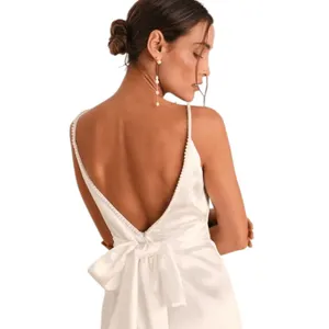 Lulus White Satin Wedding Dress with Pearl Straps NWT Size XS thumbnail 4