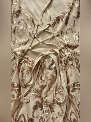 Cream with gold floral adjustable Spaghetti Strap Dress thumbnail 3