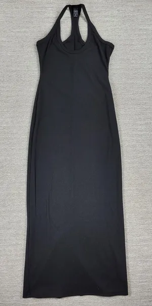 DAZY Shein Ribbed Maxi Dress Small Black Racerback Sleeveless Back Slit Bodycon thumbnail 1