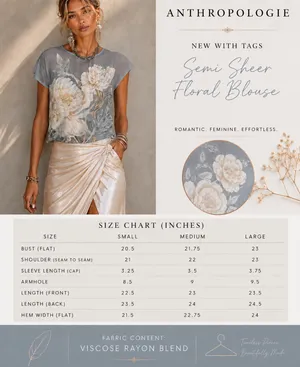 Anthropologie Blue Floral Semi Sheer Blouse NWT Cap Sleeve Boho Romantic Top S thumbnail 4