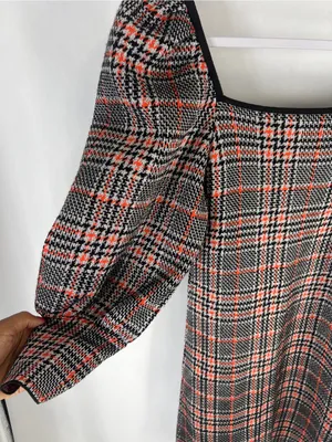 Zara Plaid Puff Sleeve Square Neck Mini Dress Size S thumbnail 4