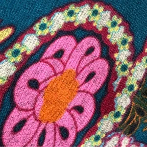 Aryeh Teal Floral Knit Sweater Babydoll Dress Small Colorful Flower Power Retro thumbnail 5