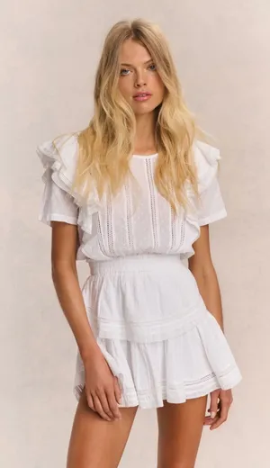 LoveShackFancy Natasha Heritage Mini Dress White Ruffled Eyelet Mini Skirt thumbnail 1