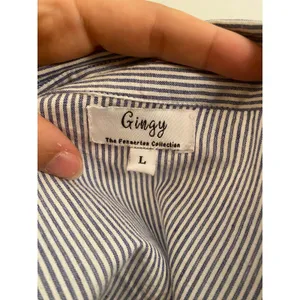 Gingy Tiered Cotton Blue White Striped Seersucker Maxi Shirt Dress Button Front thumbnail 5