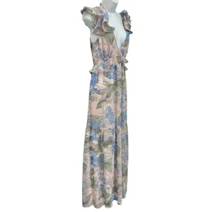 Big Water Blue Sky Pink Blue Green Floral Flutter Tie Back Maxi Dress S NEW Tags thumbnail 14