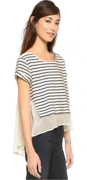 Free People French Kiss High Low Mixed Media Blouse Size Small thumbnail 1